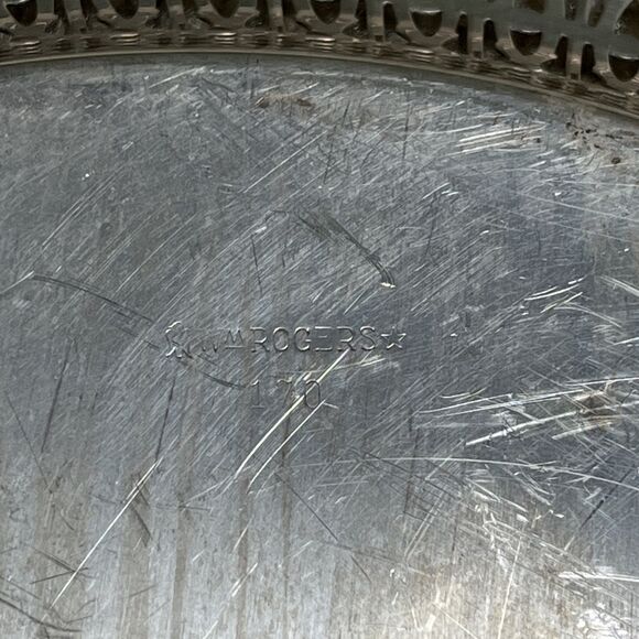 VTG‎ Wm. Rogers #170 Etched Round Silver Plate Pierced Serving Beverage Tray 12" - Picture 9 of 9